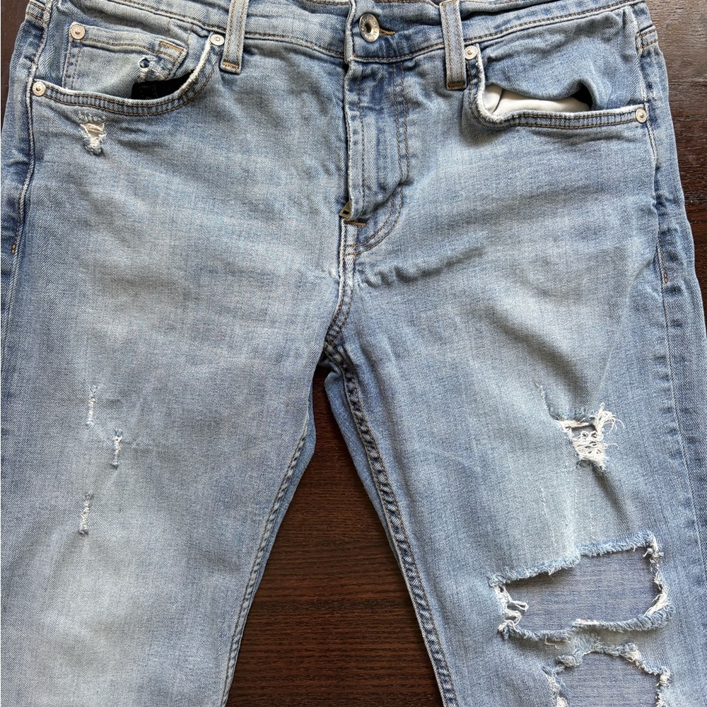 7 for All Mankind Paxtyn Distressed Light Blue Men's Jeans - 32/33